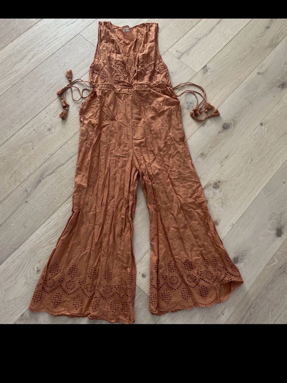 Free People Rust Eyelet Wide-Leg Jumpsuit